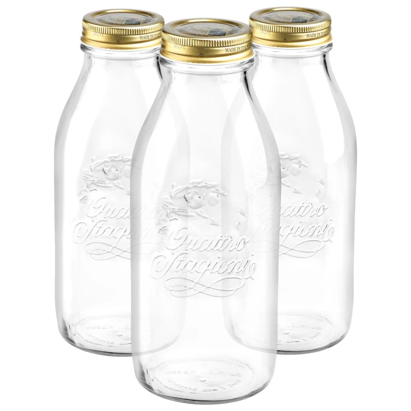 Image of Bormioli Rocco Quattro Stagioni Glass Bottles with Screw Top Lid - 1L - Pack of 3 Clear