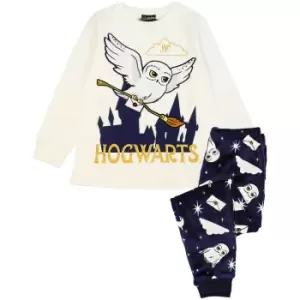 Image of Harry Potter Girls Hedwig Fleece Long Pyjama Set (11-12 Years) (Off White/Navy)