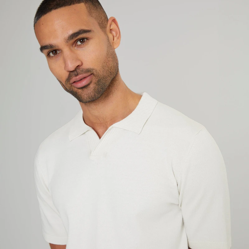 Image of Threadbare Trophy Neck Short Sleeve Knitted Polo Natural