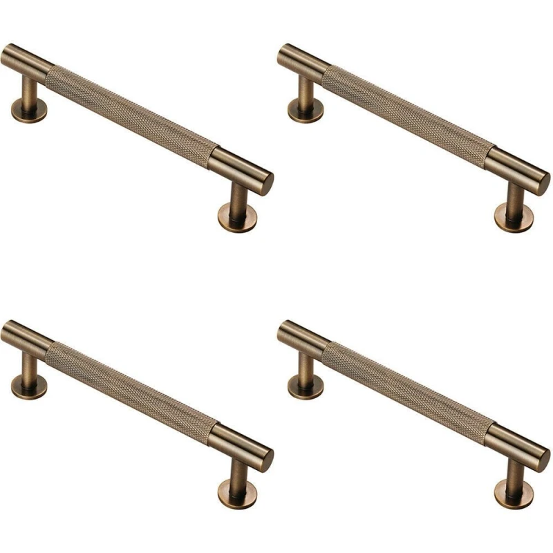 Image of Loops 4x Knurled Bar Door Pull Handle 158 x 13mm 128mm Fixing Centres Antique Brass Metallics unisex