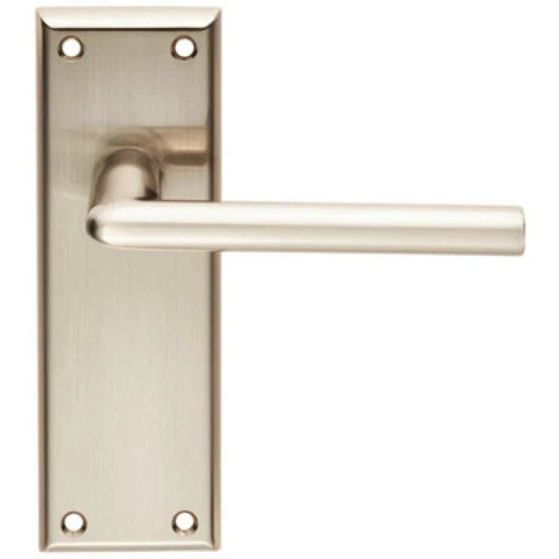 Image of Loops PAIR Rounded Lever on Latch Backplate Door Handle 150 x 50mm Satin Nickel Metallics