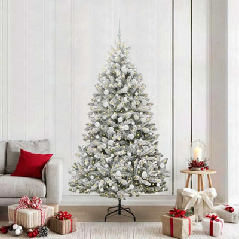 Image of vidaXL Artificial Christmas Tree with White Balls Green and White 210cm PVC and Metal, Green 3395760