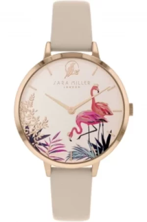 Image of Sara Miller Piccadilly Ladies Trench Leather Strap Tropical Dial Watch SA2070
