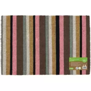 Image of Eco-Friendly Colour Pattern Latex Backed Coir Entrance Door Mat, Pink Stripe Design