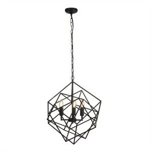 Image of 3 Light Cage Pendant Black, E14