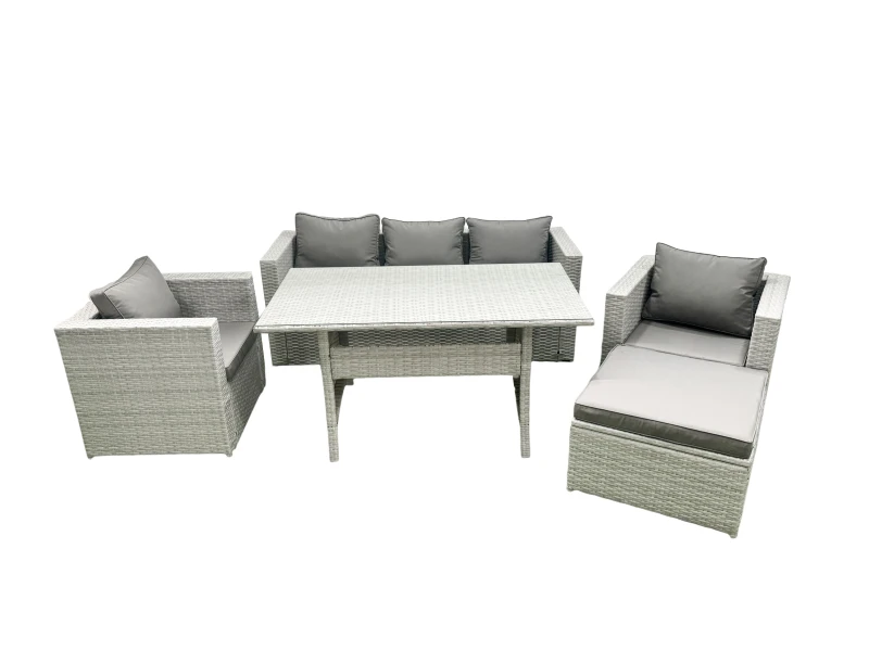 Image of Fimous Garden Dining Set Outdoor Rattan Furniture Set with Sofa Dining Table 2 Chairs Big Footstool Light Grey Mixed Light Grey