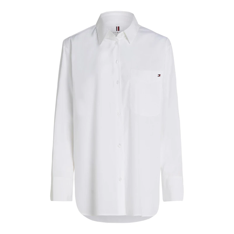 Image of Tommy Hilfiger Womens Easy Fit Long-Sleeve Patterned Shirt Optic White female 8 (XS)