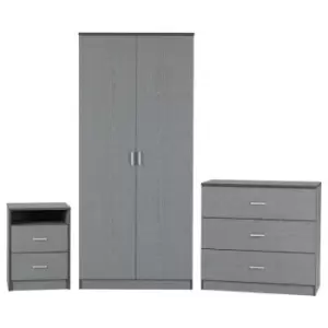 Image of Felix Bedroom Set 3 Piece Set Wardrobe Chest and Bedside in Grey