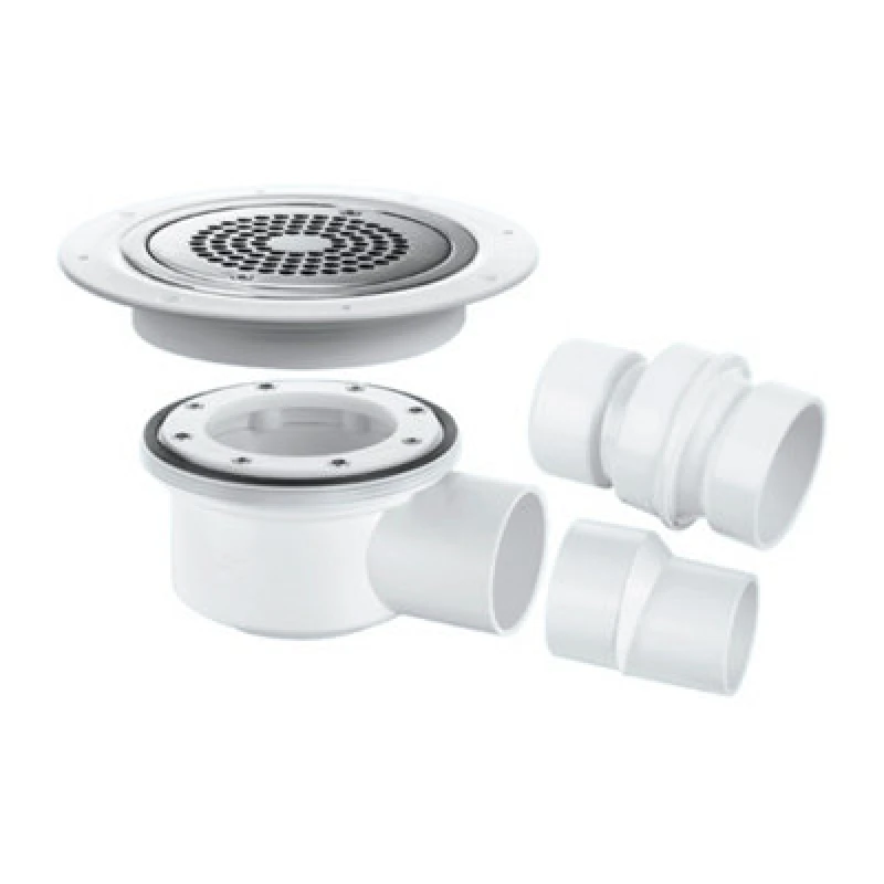 Image of Mcalpine Tsg52-Anti/lig Two Piece 50mm Water Seal Trapped Gully, Clamp Ring, Cover Plate, 2" Horizontal Outlet