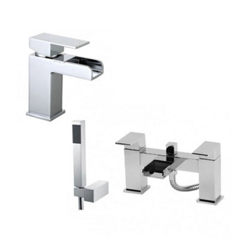 Image of Origin Waterfall Basin Mono Tap, Bath Shower Mixer Tap & Waste Chrome