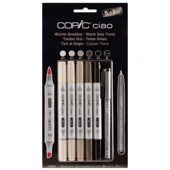 Image of Copic Ciao 5 + 1 Marker Pen Set with a Copic Multiliner Warm Grey Tones Set of 6