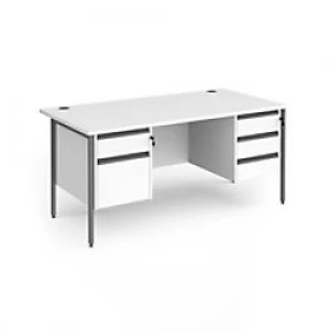 Image of Dams International Straight Desk with White MFC Top and Graphite H-Frame Legs and Two & Three Lockable Drawer Pedestals Contract 25 1600 x 800 x 725mm