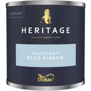 Image of Dulux Heritage Velvet Matt Blue Ribbon Matt Emulsion Paint 125ml