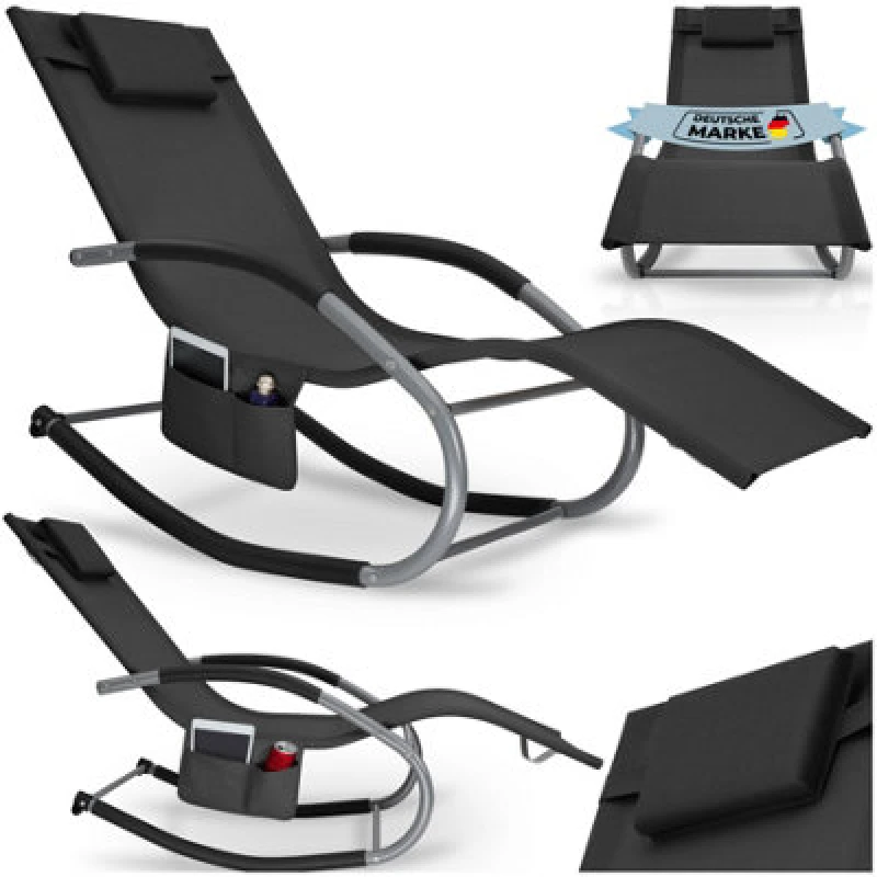 Image of Tectake 1 Sun Lounger Taya With A Modern Design, Rocking Function And Breathable Surface - Black