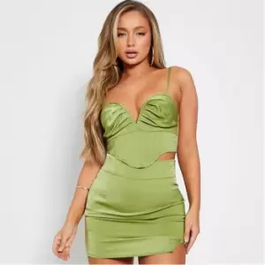Image of I Saw It First V Front Ruched Bust Corset Crop Top - Green