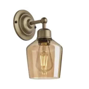 Image of Industville Orlando Tinted Glass Schoolhouse Amber Wall Light / 5. 5" Pewter Holder