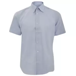 Image of Russell Collection Mens Short Sleeve Easy Care Tailored Oxford Shirt (16.5inch) (Oxford Blue)
