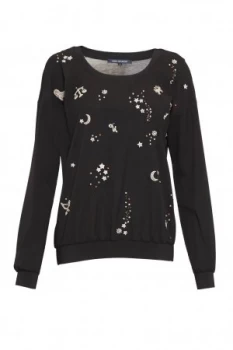 Image of French Connection Zodiac Crepe Light Crew Neck Sweatshirt Black