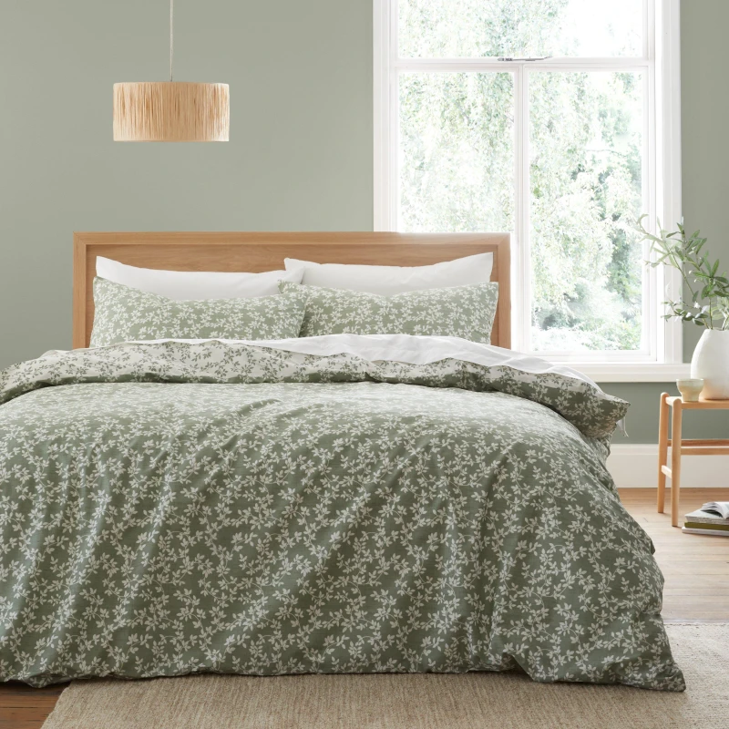 Image of Bianca Shadow Leaves 200 TC Cotton Duvet Cover Set Green unisex Double