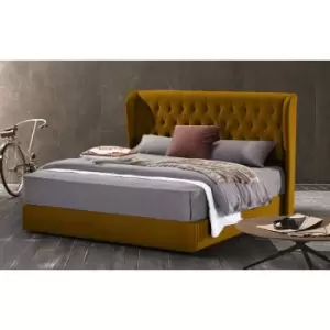 Image of Mariappa Upholstered Beds - Plush Velvet, Single Size Frame, Mustard - Mustard