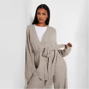 Image of I Saw It First Recycled Blend Tie Wast Cosy Knit Cardigan Co-Ord - Brown