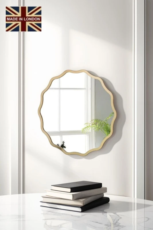 Image of Yearn Mirrors Gold Ripple Framed Circular Wall Mirror 60x60cm Gold