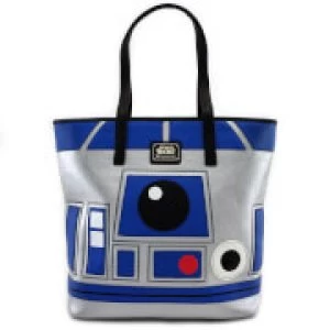 Image of Loungefly Star Wars R2-D2 and BB-8 2 Sided Big Face Tote Bag