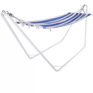 Image of Hammock Metal Frame 200x80cm Cream Blue Portable Patio Garden Free Standing Camping Swing Blue