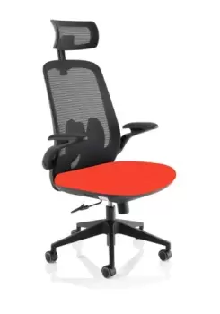 Image of Sigma Executive Bespoke Fabric Seat Tabasco Orange Mesh Chair With Folding Arms
