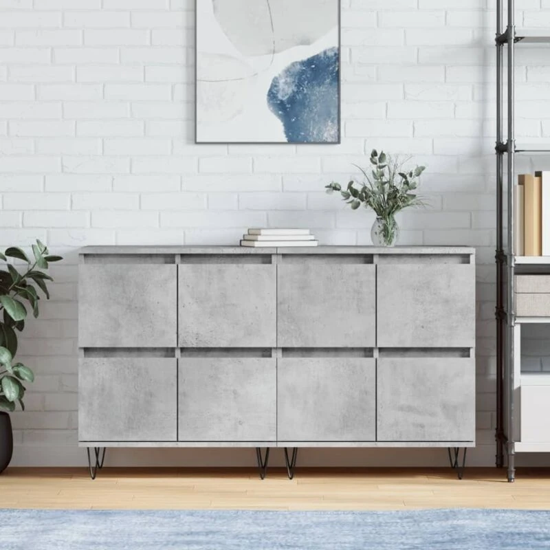 Image of Vidaxl Sideboards 2 Pcs, Storage Cabinet For Living Room, Cupboard With Door, Side Cabinet Highboard, Modern Style, Concrete Grey