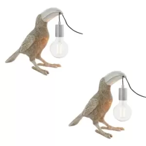 Image of 2 PACK Vintage Silver Toucan Table Light - Resin Figure - Chrome Lamp Holder