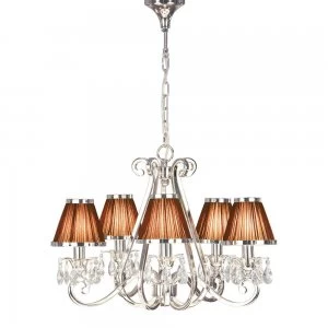 Image of Multi Arm Ceiling Chandelier Light Polished Nickel with Chocolate Shades