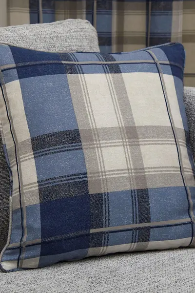 Image of Fusion 'Balmoral Tartan' Warm Woven Check 100% Cotton Filled Cushion Navy