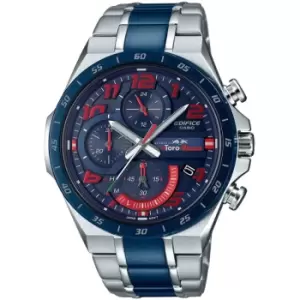 Image of Mens Casio 'Edifice' Silver, Blue and Two tone Stainless Steel Solar Chronograph Watch