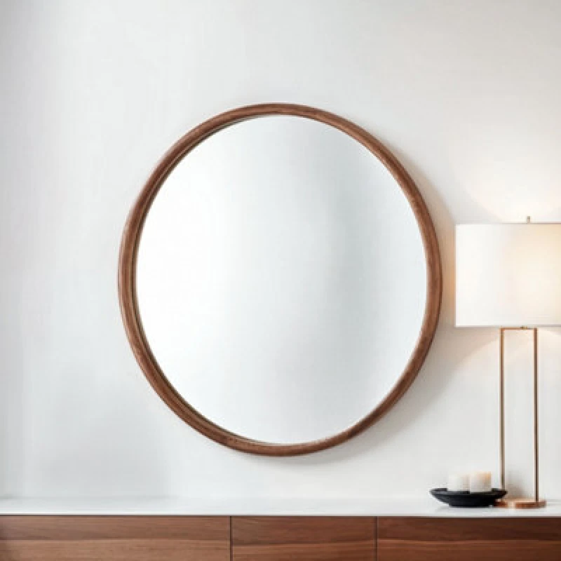 Image of Yearn Mirrors Yearn Mirrors Beaufort Walnut Round Wood Mirror Walnut One Size Unisex 0716053065551