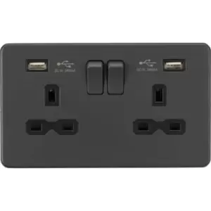 Image of 13A 2G Switched Socket with dual usb charger a + a (2.4A) - Anthracite 230V IP20