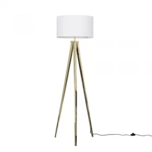 Image of Nero Gold Tripod Floor Lamp with XL White Reni Shade
