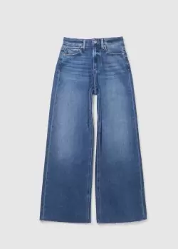 Image of Paige Womens Anessa Crop Wide Leg Jeans With Raw Hem In Rock Show Distressed