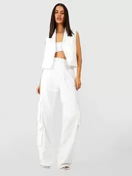 Image of Boohoo Loose Fit Denim Cargo Trouser - Off White, Size 8, Women