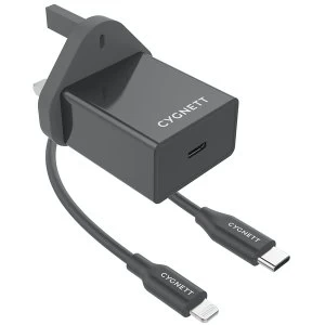 Image of Cygnett CY3101POPLU PowerPlus 18W PD Charger + Lightning to USB-C cable - UK Plug Black