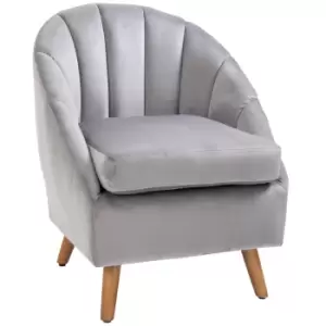 Image of HOMCOM Accent Chair Velvet Fabric Single Sofa Armchair Home Living Room Solid Wood Leg Upholstered Side Armchair Grey