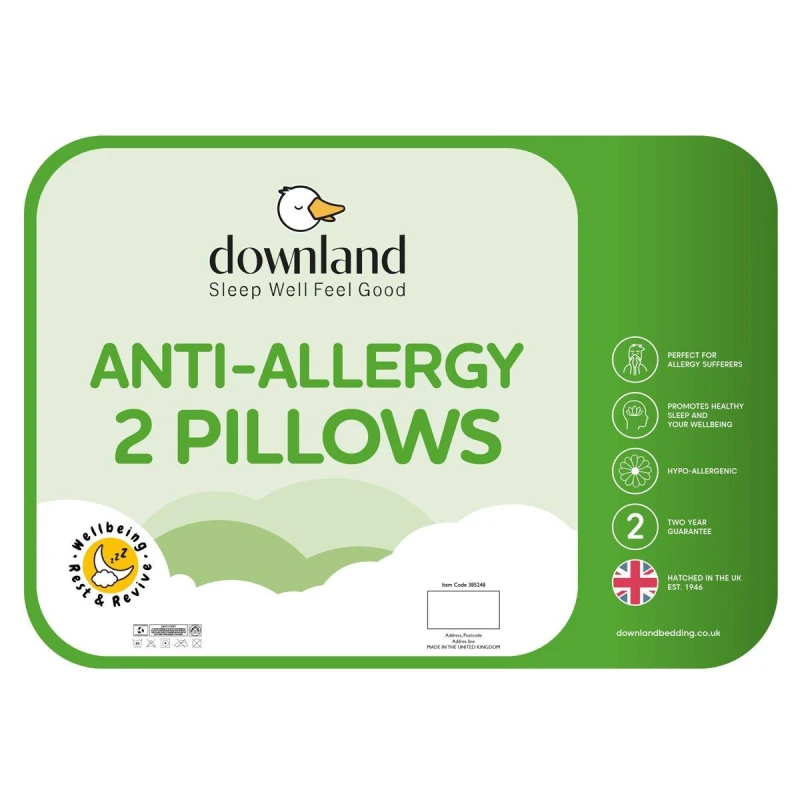 Image of Downland Anti-Allergy Pillow Pair White unisex 2 Pack
