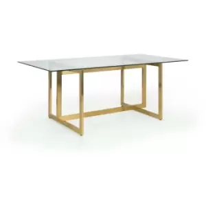 Image of Pateley - Glam Dining Table Clear Glass Gold Metal Frame