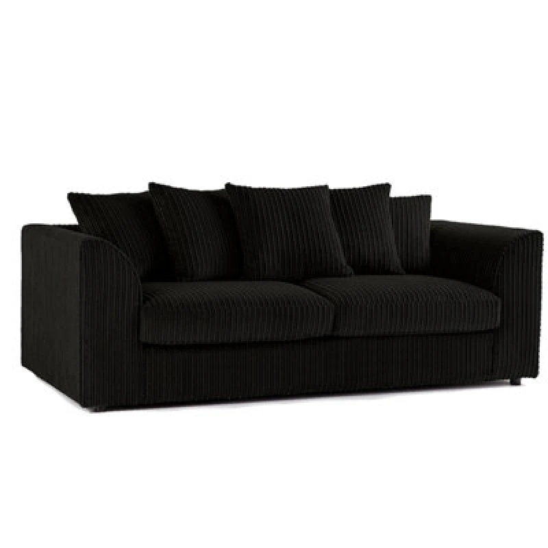Image of Furnishings For Less UK Luxor Jumbo Cord Black Fabric 3 Seater Sofa