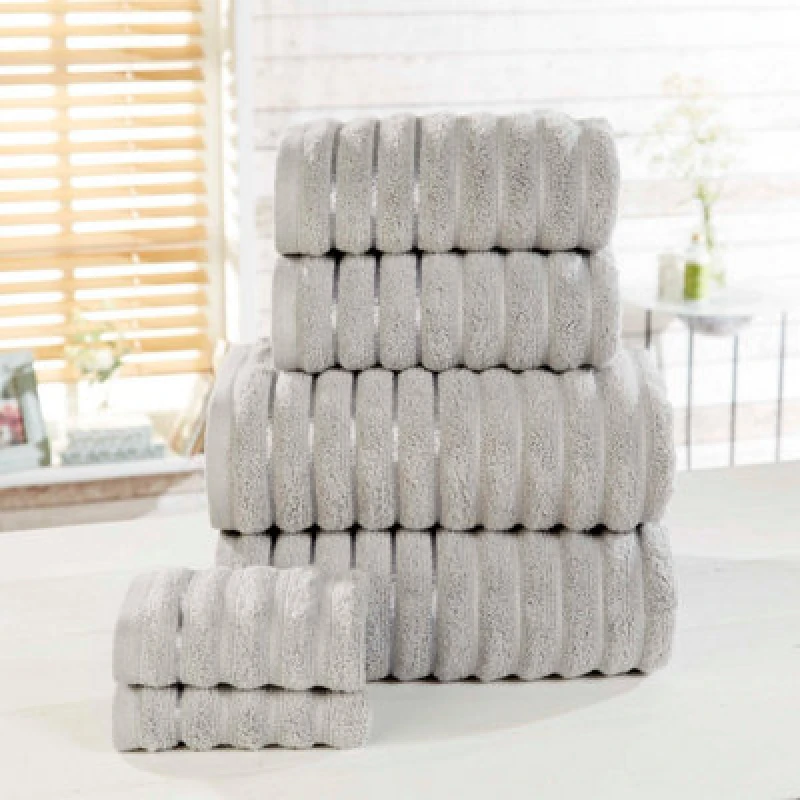 Image of Rapport Home Ribbed Towel Pure Cotton Face Silver