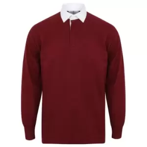 Image of Front Row Long Sleeve Classic Rugby Polo Shirt (S) (Deep Burgundy/White)