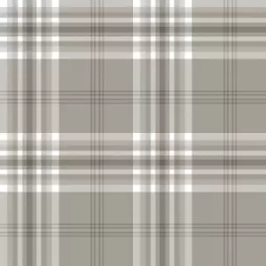 Image of Catherine Lansfield Kelso Check Wallpaper, Mushroom