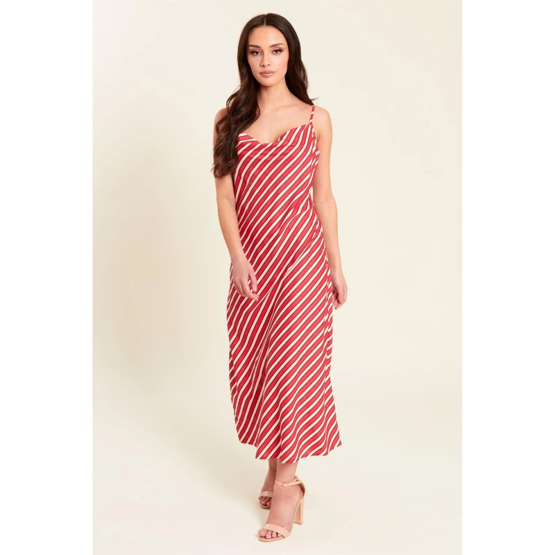 Image of Be You Stripe Slip Midi Dress Womens - Brown Brown 8