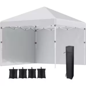 Image of Outsunny 3x3 (M) Pop Up Gazebo Party Tent w/ 2 Sidewalls, Weight Bags, White - White