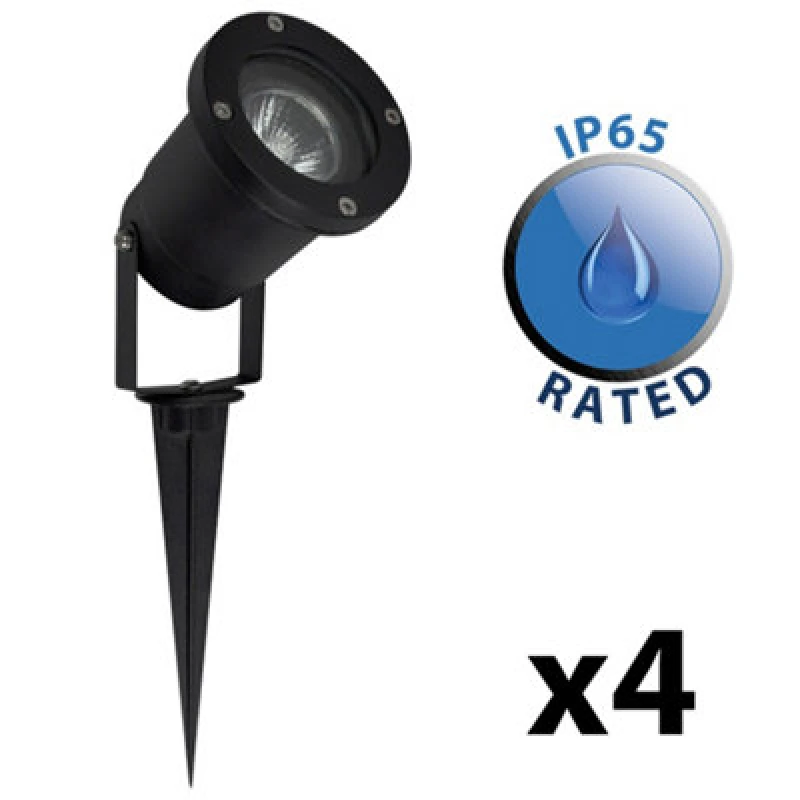 Image of ValueLights ValueLights Derwent Set of 4 Black Outdoor Ground Spike Light Black One Size Unisex 5016529080978